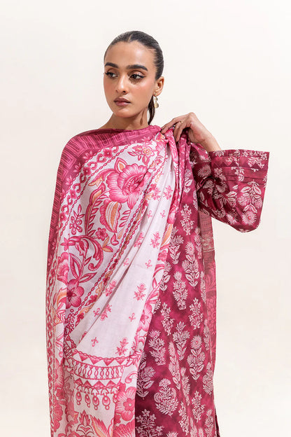 BeechTree 3 PIECE PRINTED LAWN SUIT-RASPBERRY SORBET (UNSTITCHED)
