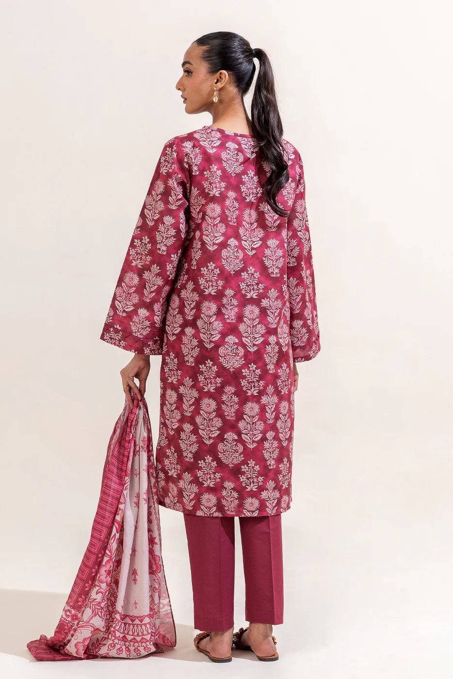 BeechTree 3 PIECE PRINTED LAWN SUIT-RASPBERRY SORBET (UNSTITCHED)