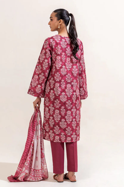 BeechTree 3 PIECE PRINTED LAWN SUIT-RASPBERRY SORBET (UNSTITCHED)