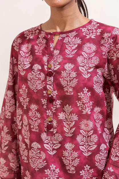 BeechTree 3 PIECE PRINTED LAWN SUIT-RASPBERRY SORBET (UNSTITCHED)