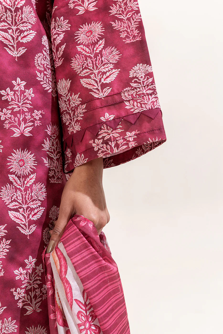 BeechTree 3 PIECE PRINTED LAWN SUIT-RASPBERRY SORBET (UNSTITCHED)