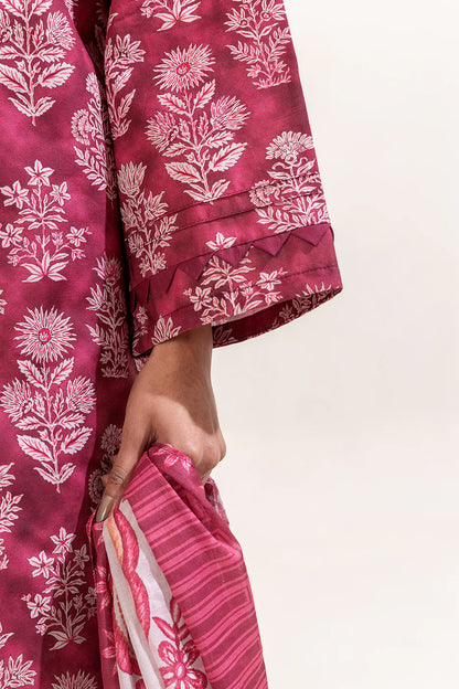 BeechTree 3 PIECE PRINTED LAWN SUIT-RASPBERRY SORBET (UNSTITCHED)