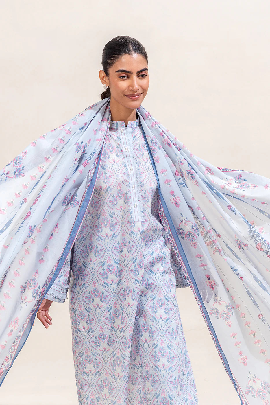 BeechTree 3 PIECE PRINTED LAWN SUIT-BLUE HUES (UNSTITCHED)