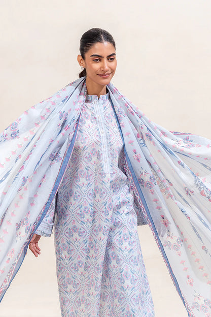 BeechTree 3 PIECE PRINTED LAWN SUIT-BLUE HUES (UNSTITCHED)