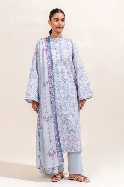 BeechTree 3 PIECE PRINTED LAWN SUIT-BLUE HUES (UNSTITCHED)
