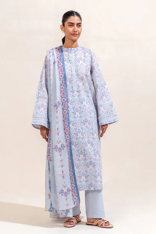BeechTree 3 PIECE PRINTED LAWN SUIT-BLUE HUES (UNSTITCHED)