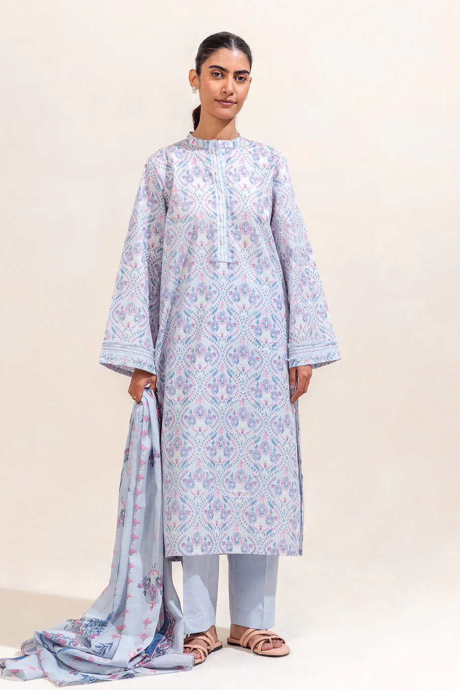 BeechTree 3 PIECE PRINTED LAWN SUIT-BLUE HUES (UNSTITCHED)
