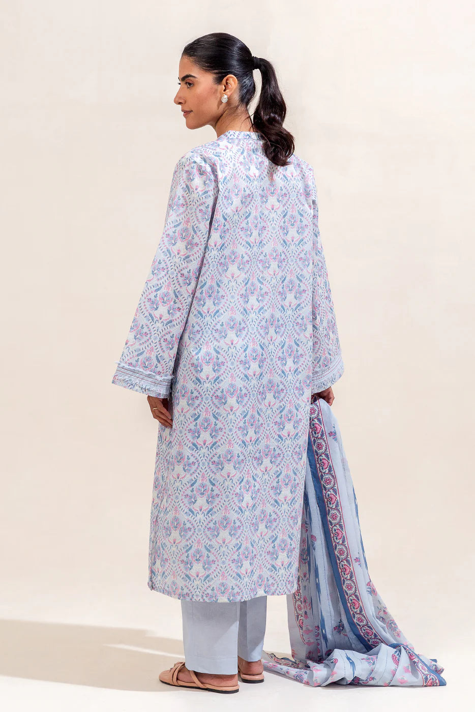 BeechTree 3 PIECE PRINTED LAWN SUIT-BLUE HUES (UNSTITCHED)