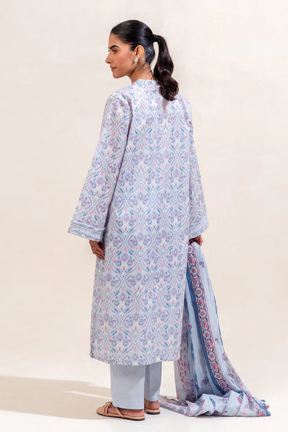 BeechTree 3 PIECE PRINTED LAWN SUIT-BLUE HUES (UNSTITCHED)