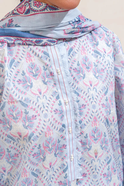 BeechTree 3 PIECE PRINTED LAWN SUIT-BLUE HUES (UNSTITCHED)