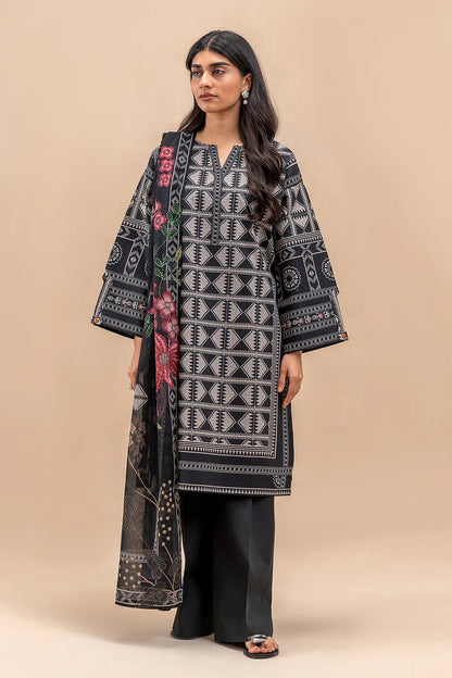 BeechTree 3 PIECE PRINTED LAWN SUIT-ONYX GRID (UNSTITCHED)