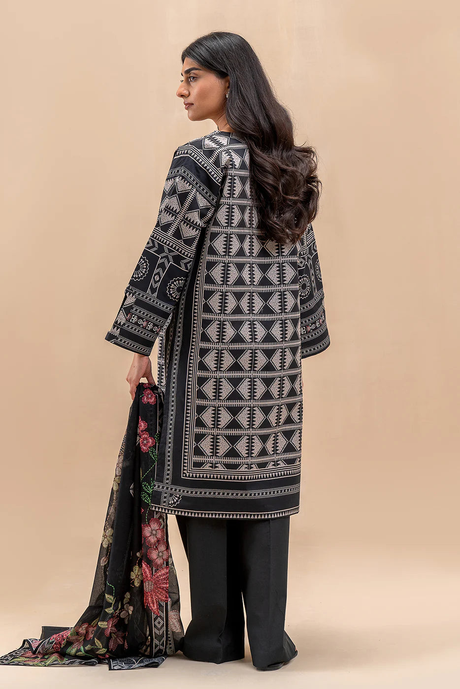 BeechTree 3 PIECE PRINTED LAWN SUIT-ONYX GRID (UNSTITCHED)