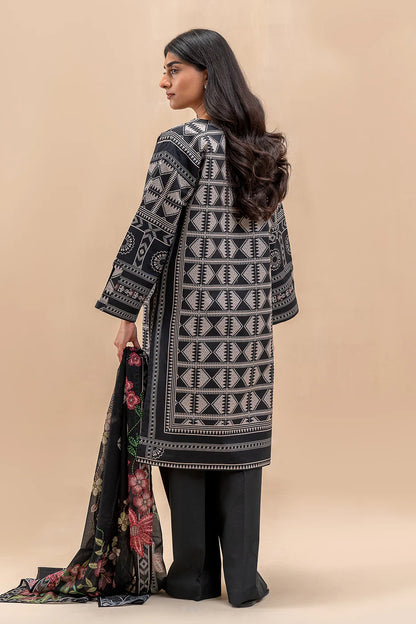 BeechTree 3 PIECE PRINTED LAWN SUIT-ONYX GRID (UNSTITCHED)