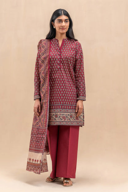 BeechTree 3 PIECE PRINTED LAWN SUIT-SCARLET MIST (UNSTITCHED)