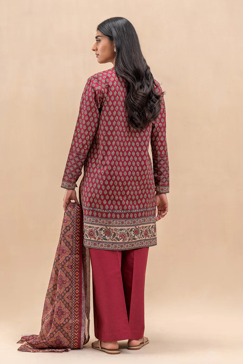 BeechTree 3 PIECE PRINTED LAWN SUIT-SCARLET MIST (UNSTITCHED)