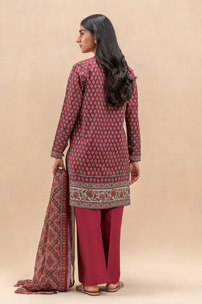 BeechTree 3 PIECE PRINTED LAWN SUIT-SCARLET MIST (UNSTITCHED)