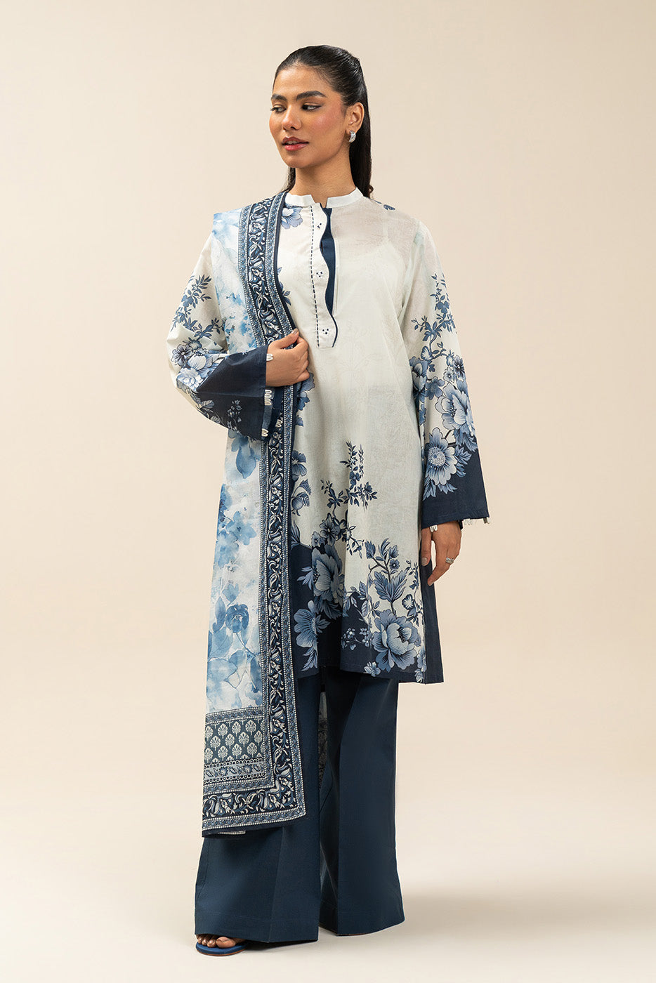 Beechtree Lawn 3pc Unstitched - Navy & Ivory