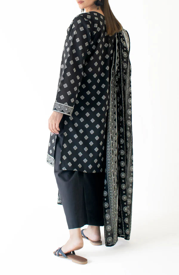 Orient 3 PIECE PRINTED LAWN SUIT- Black (UNSTITCHED)