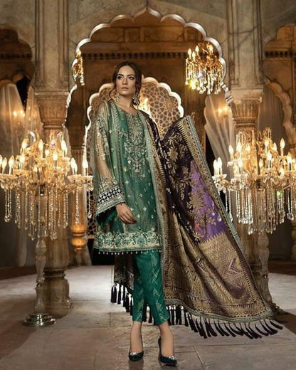 shot of the Maria B Embroidered Formal Net Dress Green replica