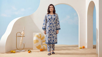 Ash-White - Elaya 2pc Unstitched Lawn Suit