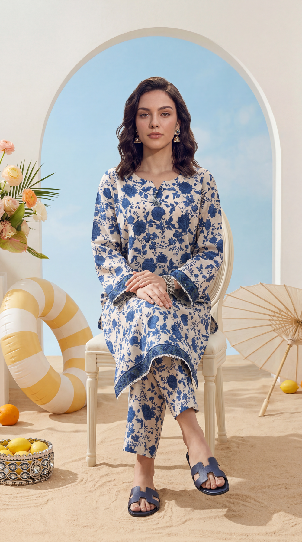 Ash-White - Elaya 2pc Unstitched Lawn Suit