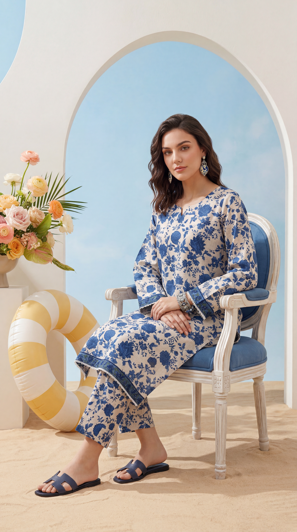 Ash-White - Elaya 2pc Unstitched Lawn Suit