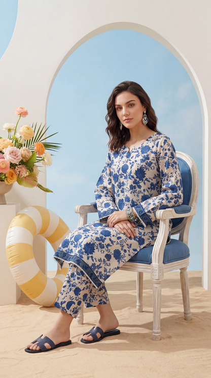 Ash-White - Elaya 2pc Unstitched Lawn Suit