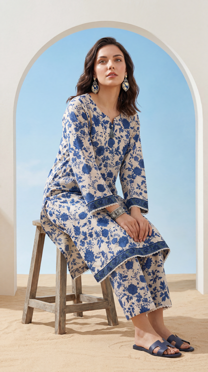 Ash-White - Elaya 2pc Unstitched Lawn Suit