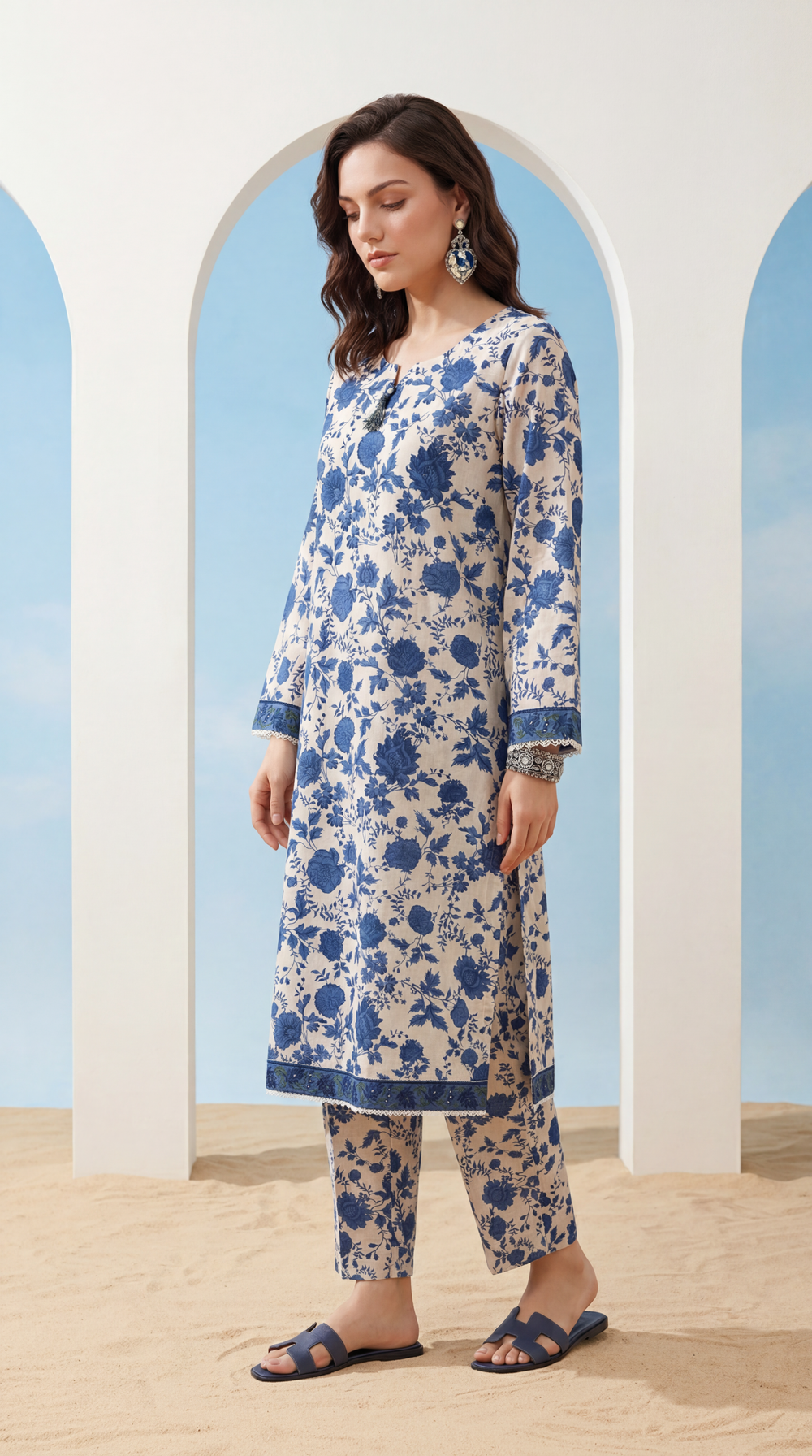 Ash-White - Elaya 2pc Unstitched Lawn Suit