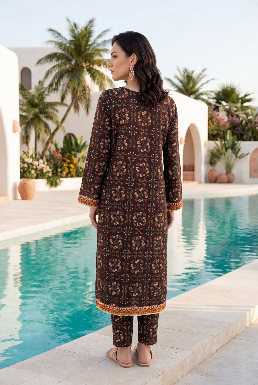 Dark-Brown - Elaya 2pc Unstitched Lawn Suit