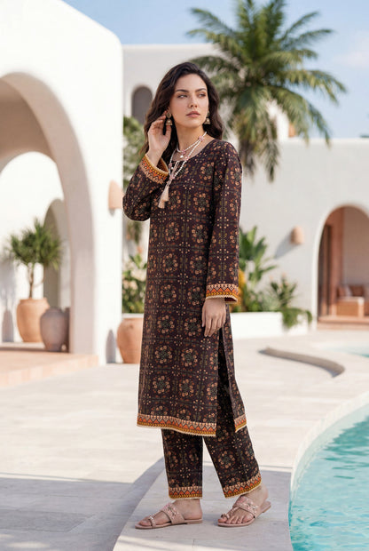 Dark-Brown - Elaya 2pc Unstitched Lawn Suit