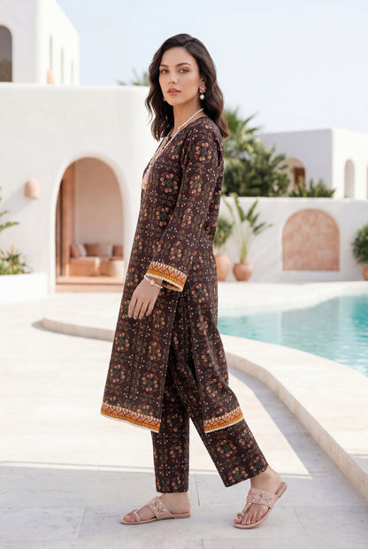 Dark-Brown - Elaya 2pc Unstitched Lawn Suit