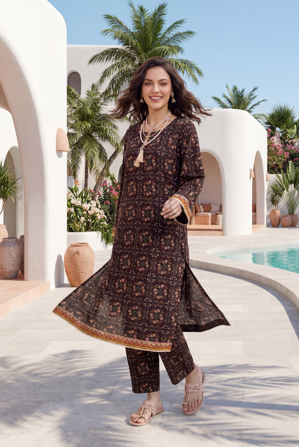 Dark-Brown - Elaya 2pc Unstitched Lawn Suit