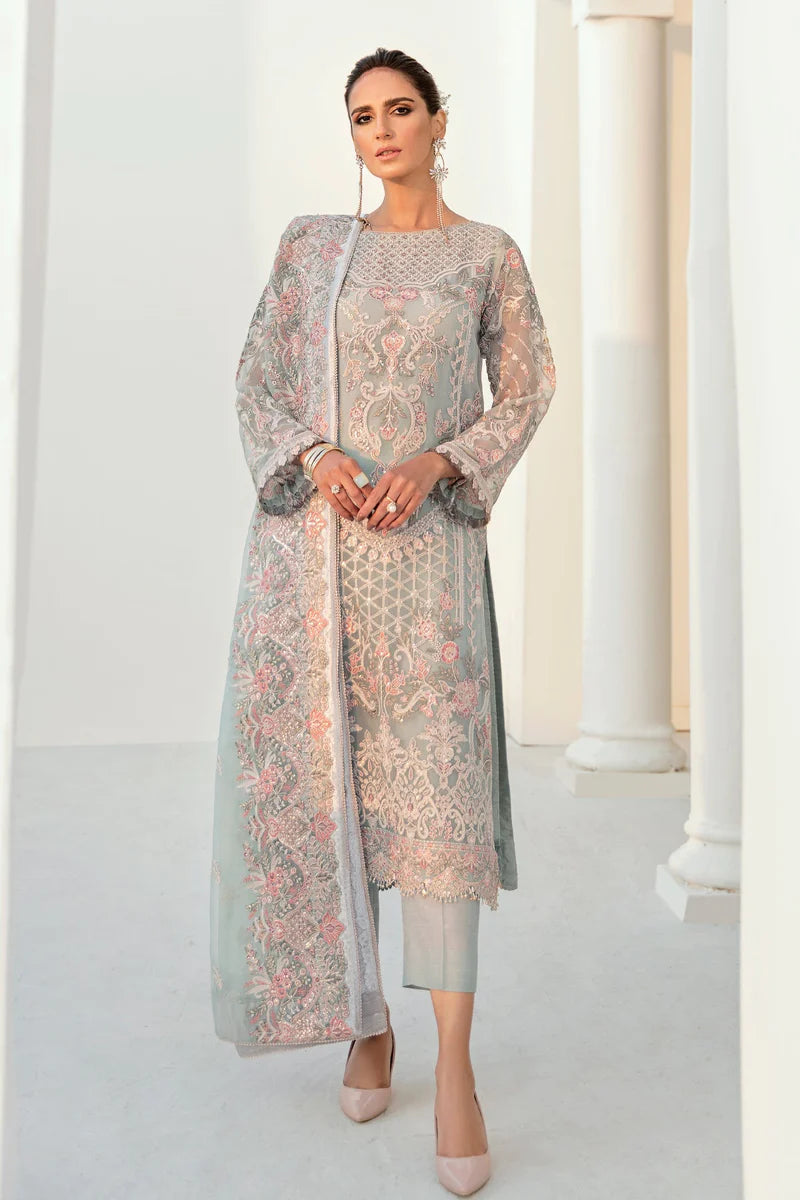 Baroque Chantelle Chiffon Embroidered - Light Grey 3-Pc | Replica