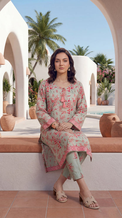 Light-Green - Elaya 2pc Unstitched Lawn Suit
