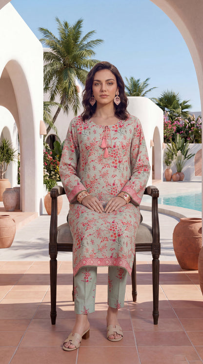 Light-Green - Elaya 2pc Unstitched Lawn Suit