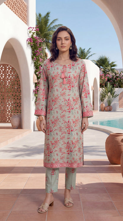 Light-Green - Elaya 2pc Unstitched Lawn Suit