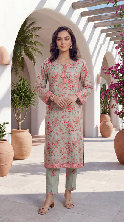 Light-Green - Elaya 2pc Unstitched Lawn Suit