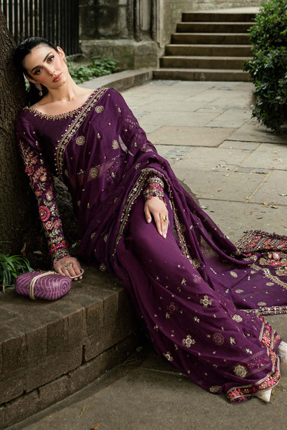 Maria B Chiffon Luxury Embroidered Saree - Purple | Replica