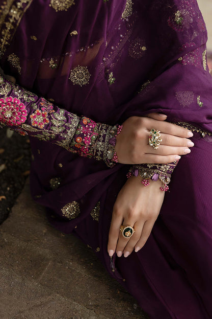 Maria B Chiffon Luxury Embroidered Saree - Purple | Replica