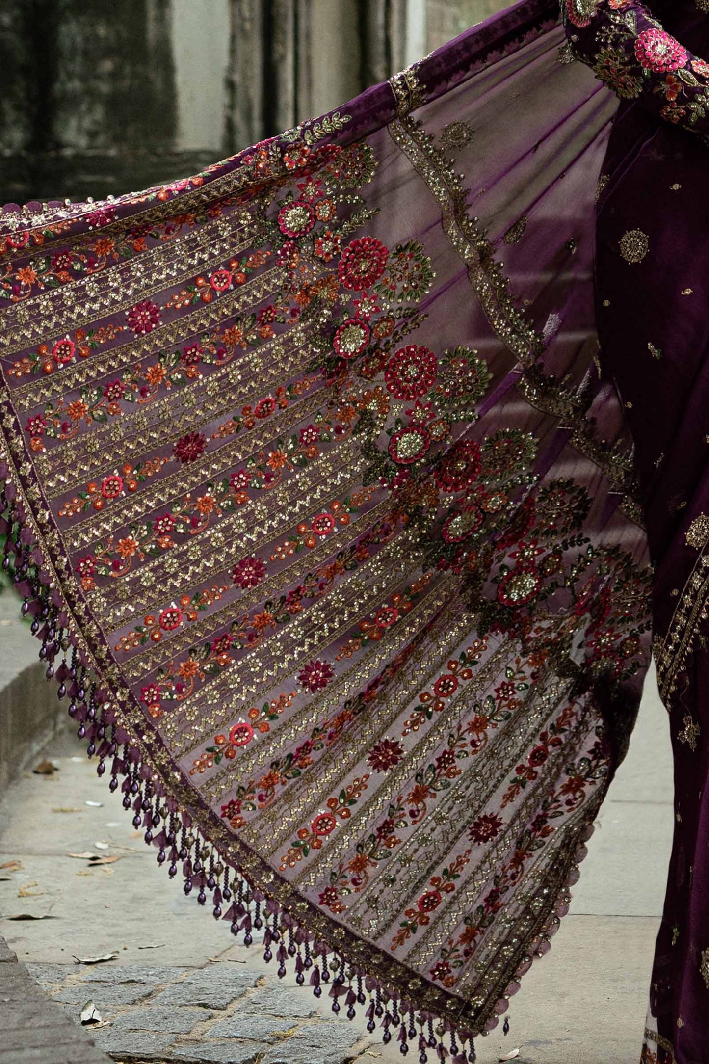 Maria B Chiffon Luxury Embroidered Saree - Purple | Replica