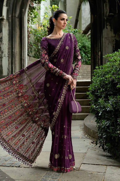 Maria B Chiffon Luxury Embroidered Saree - Purple | Replica