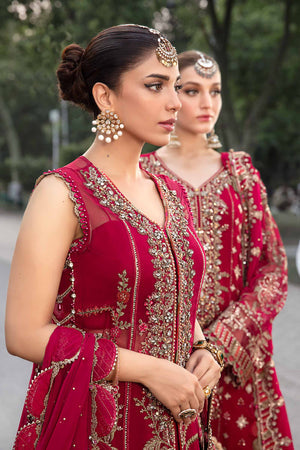 Maria B Chiffon Embroidered - Red 3-Pc | Replica