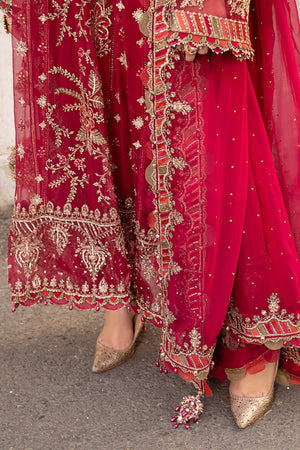 Maria B Chiffon Embroidered - Red 3-Pc | Replica
