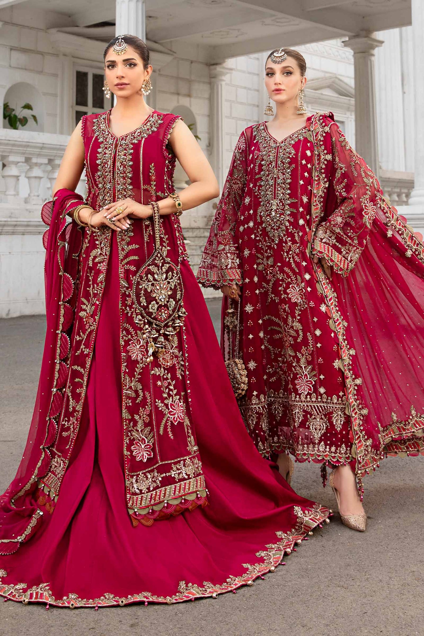 Maria B Chiffon Embroidered - Red 3-Pc | Replica