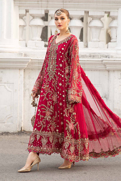 Maria B Chiffon Embroidered - Red 3-Pc | Replica