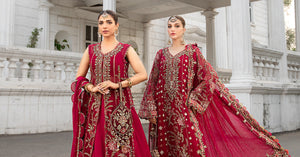 Maria B Chiffon Embroidered - Red 3-Pc | Replica