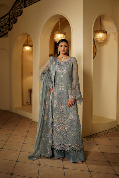 Maryums Embroidered Chiffon - Grey 3pc Formal (Replica)