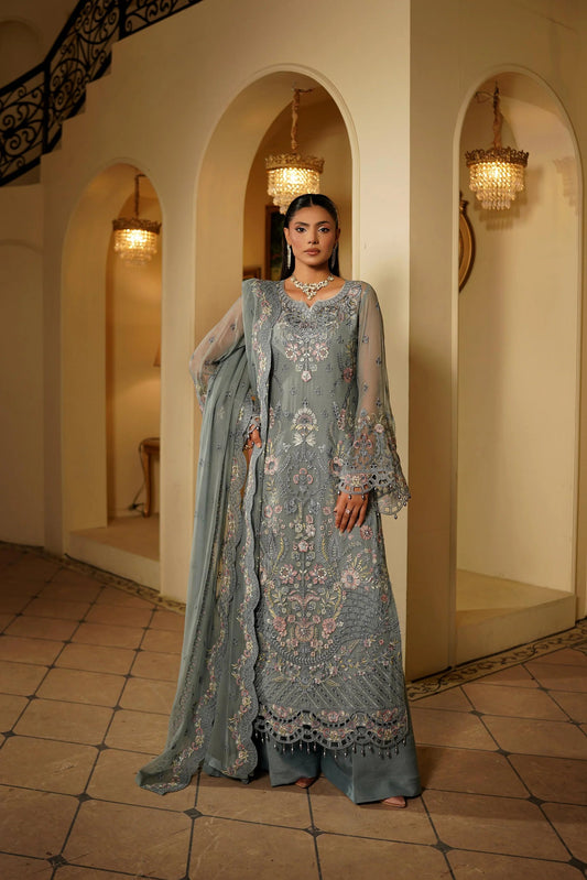 view of the Maryums Embroidered Chiffon Grey replica