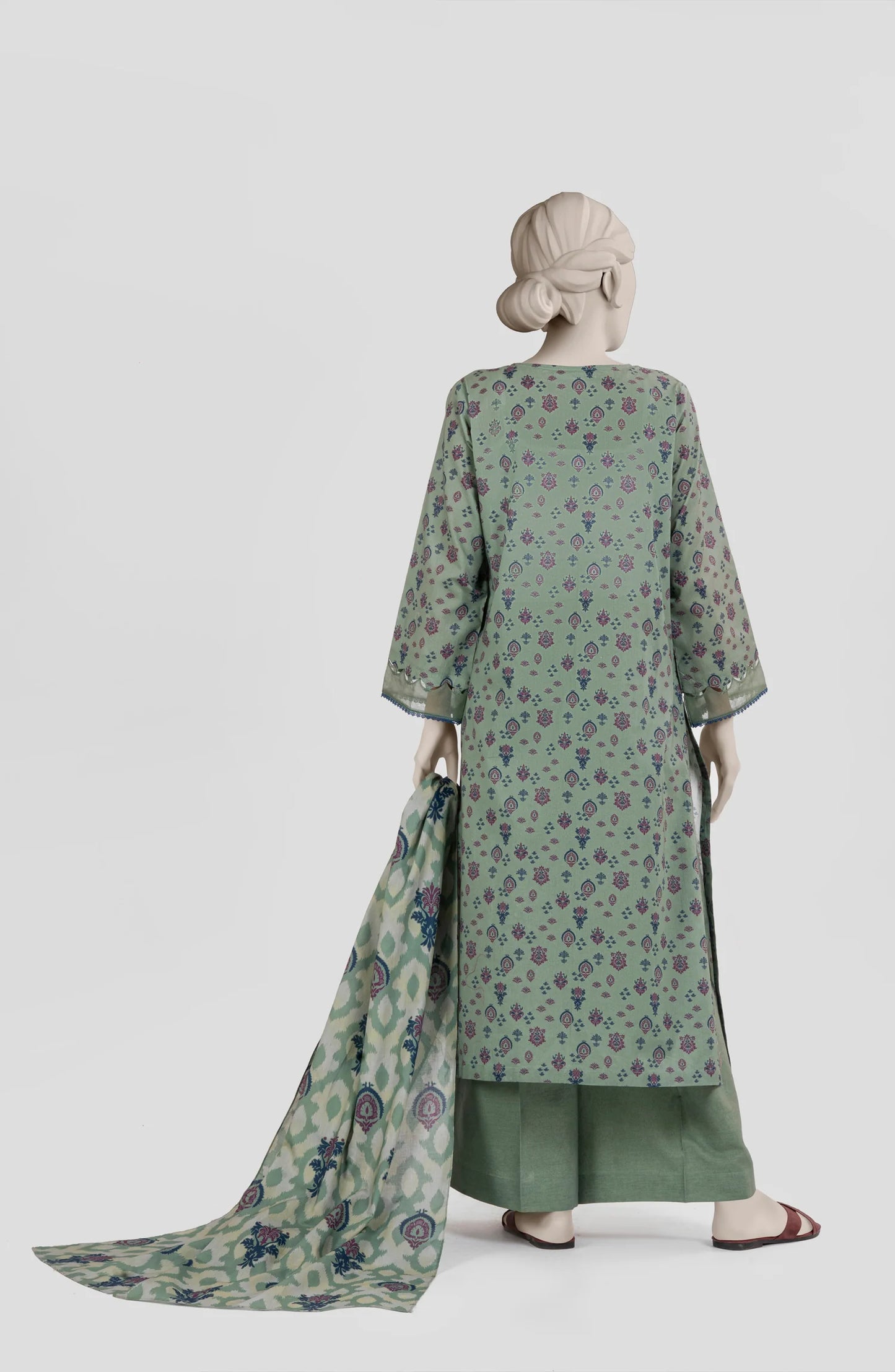 Mtj 3 PIECE PRINTED LAWN SUIT- Green (UNSTITCHED)